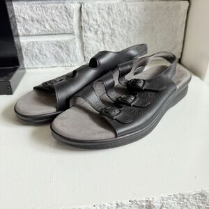SAS Womens Size 8.5 Wide Trio II Black Open Toe Buckle Slingback Comfort Sandals